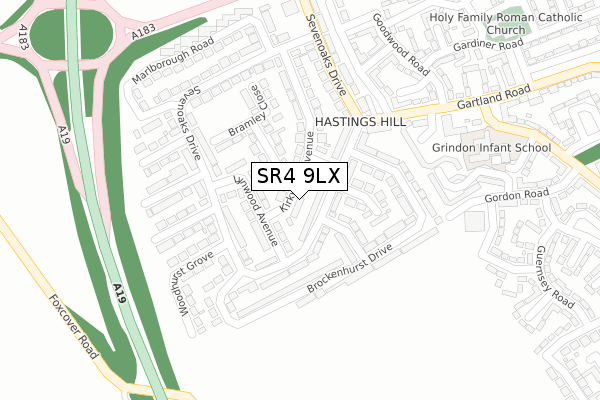 SR4 9LX map - large scale - OS Open Zoomstack (Ordnance Survey)