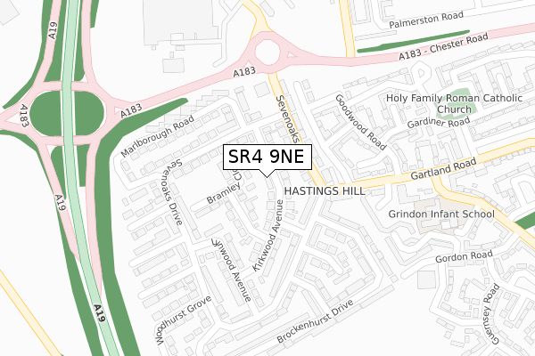 SR4 9NE map - large scale - OS Open Zoomstack (Ordnance Survey)