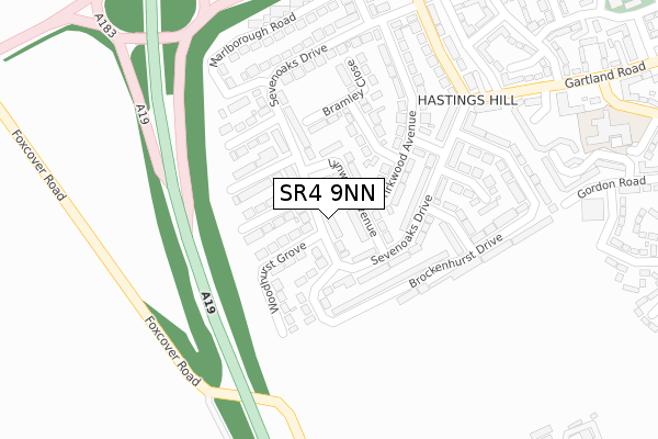 SR4 9NN map - large scale - OS Open Zoomstack (Ordnance Survey)