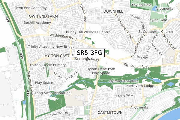 SR5 3FG map - small scale - OS Open Zoomstack (Ordnance Survey)