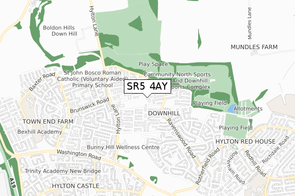 SR5 4AY map - small scale - OS Open Zoomstack (Ordnance Survey)