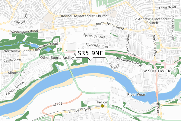 SR5 9NF map - small scale - OS Open Zoomstack (Ordnance Survey)