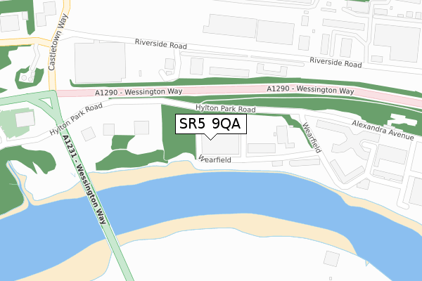 SR5 9QA map - large scale - OS Open Zoomstack (Ordnance Survey)