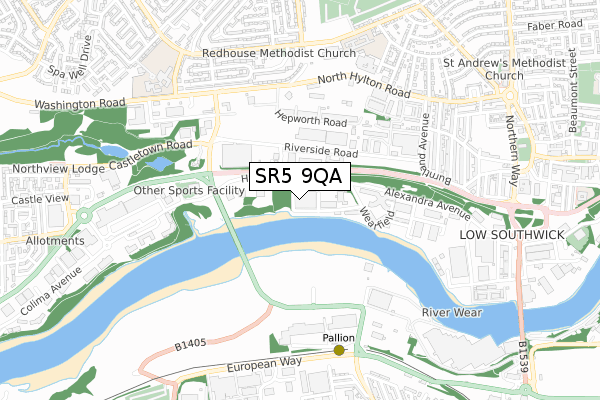 SR5 9QA map - small scale - OS Open Zoomstack (Ordnance Survey)