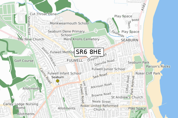 SR6 8HE map - small scale - OS Open Zoomstack (Ordnance Survey)