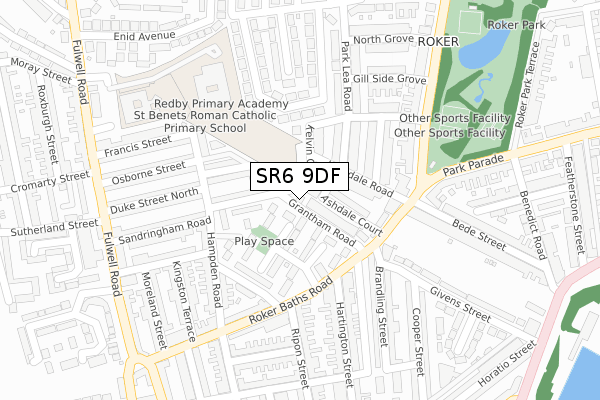 SR6 9DF map - large scale - OS Open Zoomstack (Ordnance Survey)