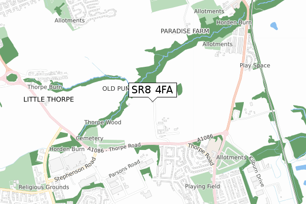 SR8 4FA map - small scale - OS Open Zoomstack (Ordnance Survey)