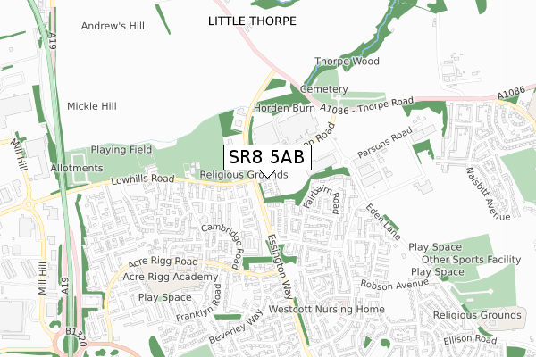 SR8 5AB map - small scale - OS Open Zoomstack (Ordnance Survey)