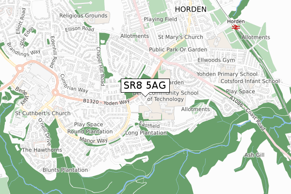 SR8 5AG map - small scale - OS Open Zoomstack (Ordnance Survey)