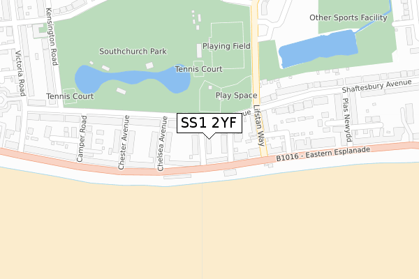 SS1 2YF map - large scale - OS Open Zoomstack (Ordnance Survey)