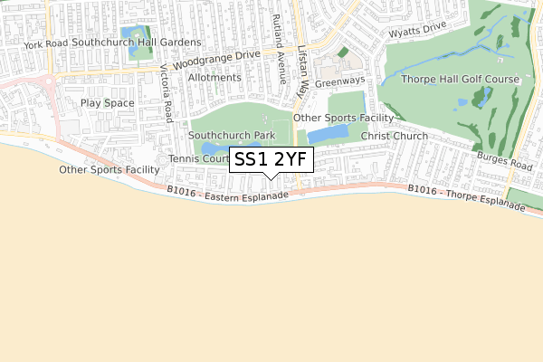 SS1 2YF map - small scale - OS Open Zoomstack (Ordnance Survey)