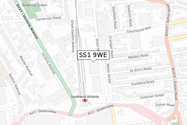 SS1 9WE map - large scale - OS Open Zoomstack (Ordnance Survey)