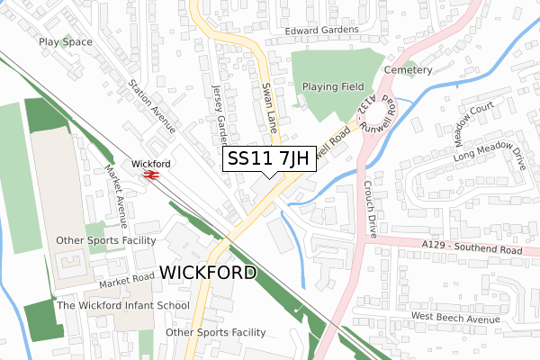 SS11 7JH map - large scale - OS Open Zoomstack (Ordnance Survey)