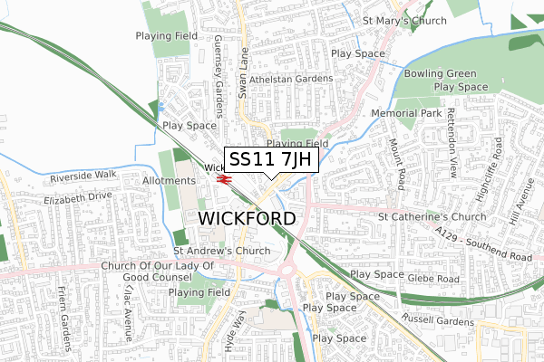 SS11 7JH map - small scale - OS Open Zoomstack (Ordnance Survey)