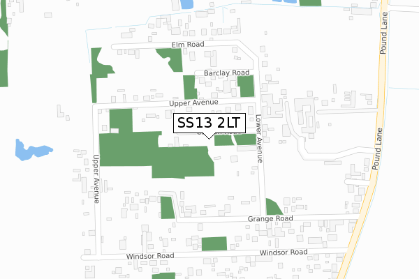 SS13 2LT map - large scale - OS Open Zoomstack (Ordnance Survey)