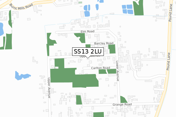 SS13 2LU map - large scale - OS Open Zoomstack (Ordnance Survey)