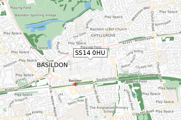 SS14 0HU map - small scale - OS Open Zoomstack (Ordnance Survey)