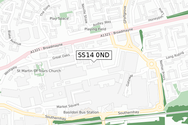 SS14 0ND map - large scale - OS Open Zoomstack (Ordnance Survey)