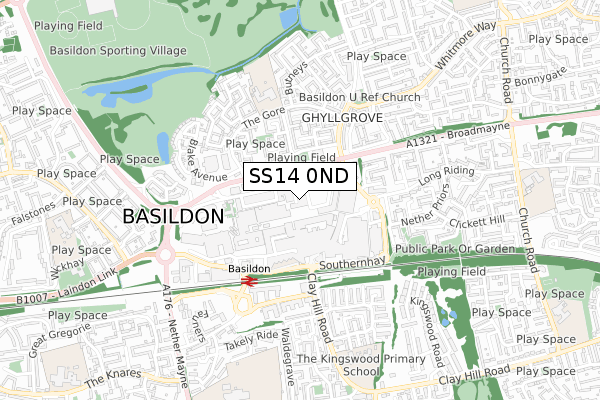 SS14 0ND map - small scale - OS Open Zoomstack (Ordnance Survey)