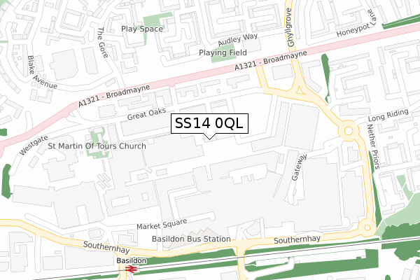 SS14 0QL map - large scale - OS Open Zoomstack (Ordnance Survey)