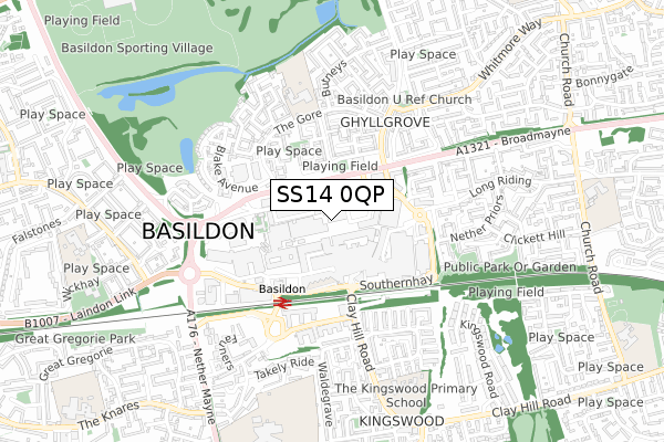 SS14 0QP map - small scale - OS Open Zoomstack (Ordnance Survey)