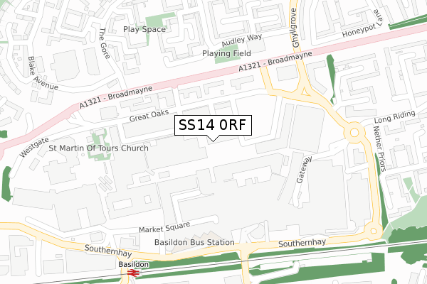 SS14 0RF map - large scale - OS Open Zoomstack (Ordnance Survey)