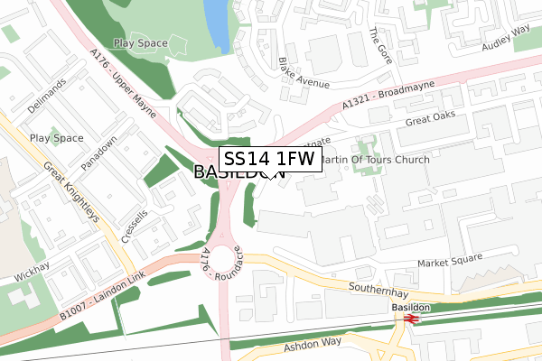 SS14 1FW map - large scale - OS Open Zoomstack (Ordnance Survey)