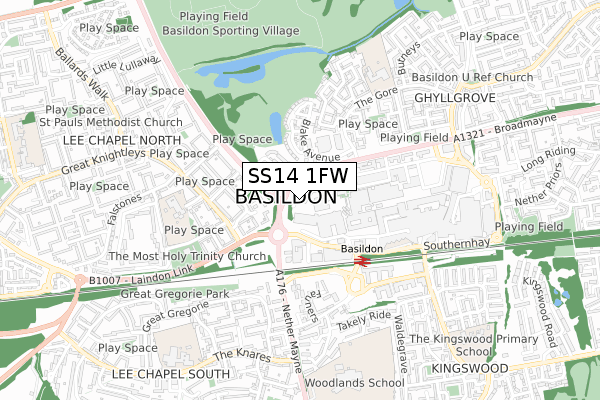 SS14 1FW map - small scale - OS Open Zoomstack (Ordnance Survey)