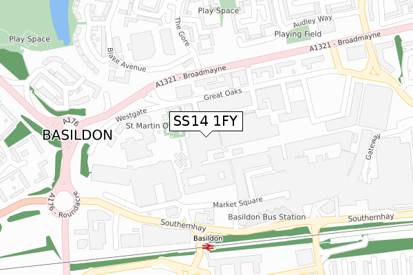 SS14 1FY map - large scale - OS Open Zoomstack (Ordnance Survey)