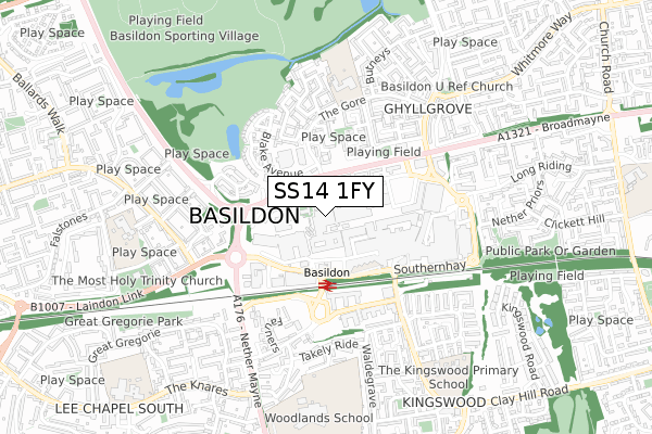 SS14 1FY map - small scale - OS Open Zoomstack (Ordnance Survey)