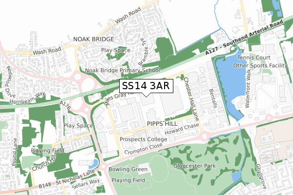 SS14 3AR map - small scale - OS Open Zoomstack (Ordnance Survey)