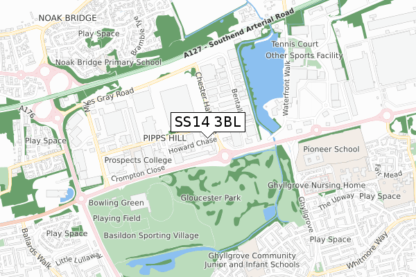 SS14 3BL map - small scale - OS Open Zoomstack (Ordnance Survey)