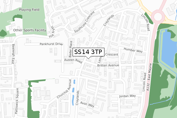 SS14 3TP map - large scale - OS Open Zoomstack (Ordnance Survey)