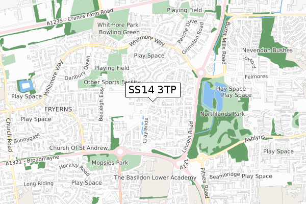 SS14 3TP map - small scale - OS Open Zoomstack (Ordnance Survey)