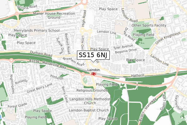 SS15 6NJ map - small scale - OS Open Zoomstack (Ordnance Survey)