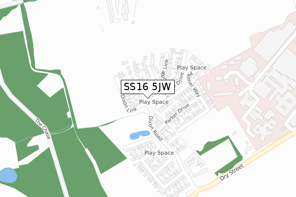 SS16 5JW map - large scale - OS Open Zoomstack (Ordnance Survey)