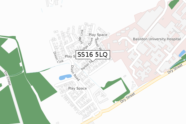 SS16 5LQ map - large scale - OS Open Zoomstack (Ordnance Survey)