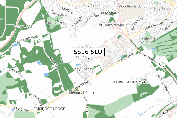 SS16 5LQ map - small scale - OS Open Zoomstack (Ordnance Survey)