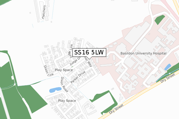 SS16 5LW map - large scale - OS Open Zoomstack (Ordnance Survey)