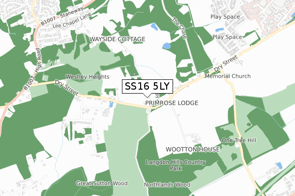 SS16 5LY map - small scale - OS Open Zoomstack (Ordnance Survey)