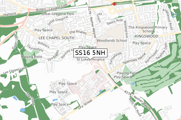 SS16 5NH map - small scale - OS Open Zoomstack (Ordnance Survey)