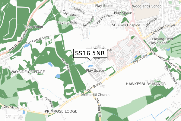 SS16 5NR map - small scale - OS Open Zoomstack (Ordnance Survey)