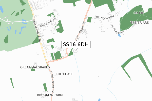 SS16 6DH map - small scale - OS Open Zoomstack (Ordnance Survey)