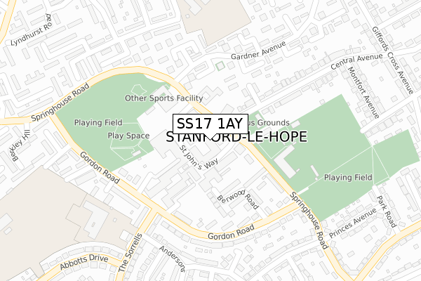 SS17 1AY map - large scale - OS Open Zoomstack (Ordnance Survey)