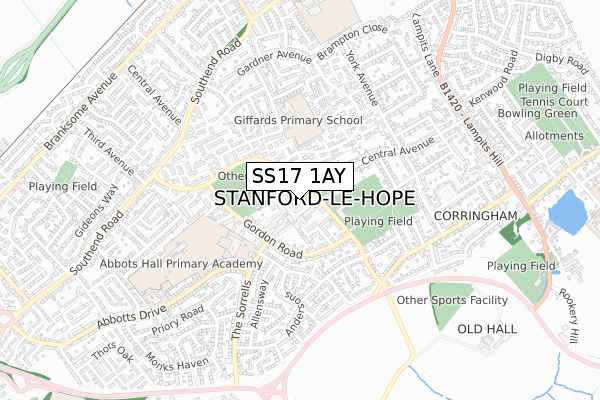 SS17 1AY map - small scale - OS Open Zoomstack (Ordnance Survey)