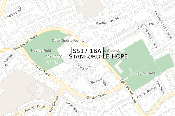 SS17 1BA map - large scale - OS Open Zoomstack (Ordnance Survey)