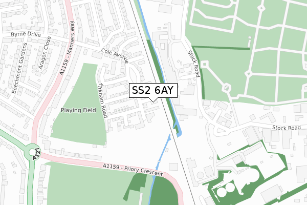 SS2 6AY map - large scale - OS Open Zoomstack (Ordnance Survey)