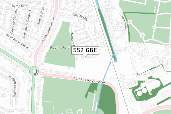 SS2 6BE map - large scale - OS Open Zoomstack (Ordnance Survey)