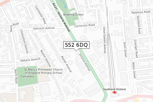 SS2 6DQ map - large scale - OS Open Zoomstack (Ordnance Survey)