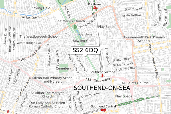 SS2 6DQ map - small scale - OS Open Zoomstack (Ordnance Survey)